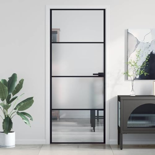 Innentüren Duschschiebetür,Innentür Schlank Schwarz 83x201,5 cm Hartglas & Aluminium,Falttüren für Wohnzimmer,Schlafzimmer,Küche