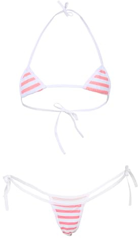 TOMORI Japanese Style Cute&Sexy Stripe Bikini Cosplay (Mini Pink)