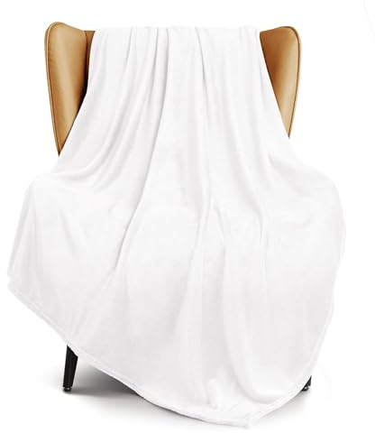 Exclusivo Mezcla Soft Large Fleece Throw Blanket for Sofa, Pure White | 127x178 CM, Double-Sided Brushed Flannel Blanket, Lightweight Plush Cozy Sofa Throw for Living Room, Machine Washable