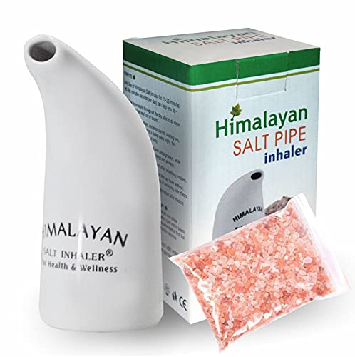 Inhalador de sal original del Himalaya, tubo de cerámica relleno con sal pura del Himalaya 100% higiénica (Paquete de 2)