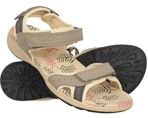 Mountain Warehouse Bedruckte Athens Damen-Sandale – atmungsaktive Damen-Schuhe, Neopren-Futter, Gummi-Außensohle, verstellbare Klettverschlüsse – Frühling, Sommer Beige Damen-Schuhgröße 39 EU