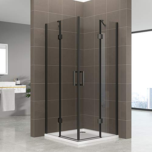 Moments of Glass Duschkabine CELINE mit Eckeinstieg 70x70 cm Höhe: 180cm, Eckduschkabine aus durchsichtigem 6mm NANO ESG Sicherheitsglas, schwarze Aluminiumprofile - DK73