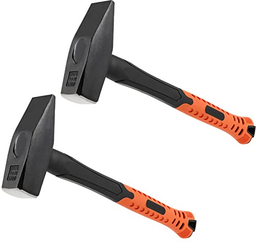 JEUIHAU 2 PCS 3.3 Lb Cross Peen Hammer, Blacksmith Hammer with Shock Absorbing Fiberglass Handle, Cross Pein Hammers for Machinists, Engineers, Carpenters