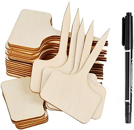 Etichette per Piante,30 pcs Marcatori di Piante Tag Cartellini per Piante in Legno Targhette per Piante Etichette da Giardino T Tipo Accessori per Serre,per Giardini Vasi Fiori Verdure