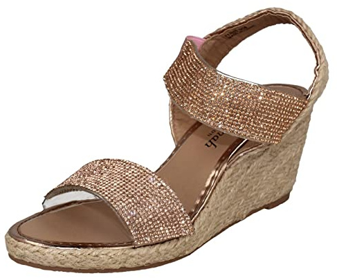 Ladies Savannah Wedge Glitter Sandals F12035 - Rose Gold Synthetic - UK Size 4 - EU Size 37 - US Size 6
