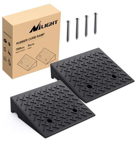 Nilight Rubber Curb Ramps, 5 Inches Rise Height Heavy Duty Rubber Threshold Ramp, Portable Driveway Ramps for Cars Wheelchairs Scooter Lawn Mower, 7000lbs Load Capacity, 2 Pack