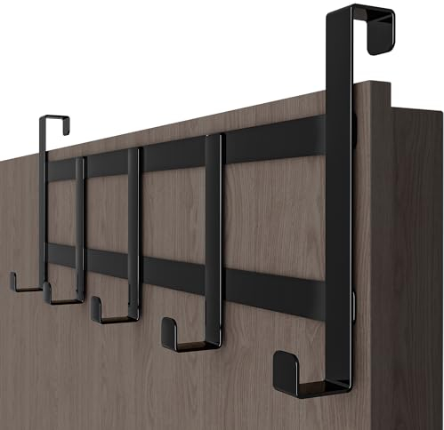 Menz Porte-manteau pour porte, noir - crochet de porte en acier inox, facile à utiliser - support suspension durable, patere peu encombrant 32 x 4 x 11 cm, pour des épaisseurs jusqu'à 2 cm