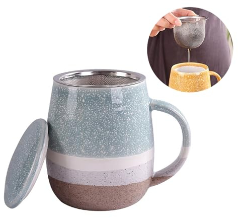 Xfeyaqlo Taza Infusiones con Tapa y Filtro Colador Te, Taza Te Cafe, Tazas Originales para Regalar, Ceramica, 400ml, Apta para Uso Diario (Azul)