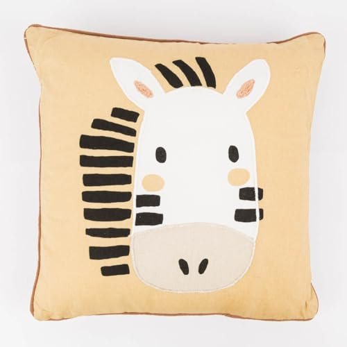 SCHÖNER LEBEN. Kinderkissen mit Zebragesicht aus Baumwolle gelb braun weiß schwarz 40x40cm