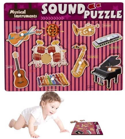 Ruwshuuk Puzzle sonoro di strumenti musicali, puzzle sonoro in legno, puzzle musicale in legno con suono per bambini piccoli, puzzle in legno con effetti sonori