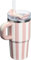 20oz Tumbler mit Griff und Stroh, Kid Tumbler mit Deckel und Stroh, 304 Edelstahl Kind Tumbler, Schule Sport im Freien (Rosa Streifen)
