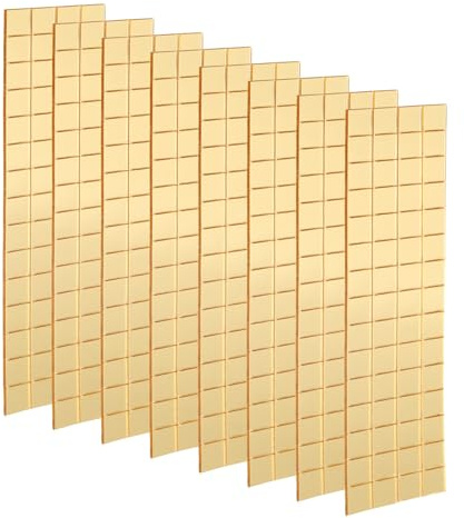 QUARKZMAN 8 Fogli 960 Pezzi Piastrelle Specchio Mosaico Autoadesive 10x10mm Piccole Piastrelle Quadrate Adesivi Specchiati Colore Oro