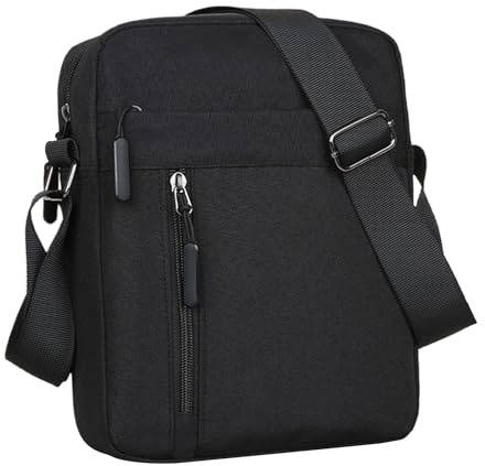 VINPAM Men's Large Capacity Crossbody Shoulder Bag - Waterproof Nylon Messenger Bag with Adjustable Strap, Spacious Chest Sling Bag for Travel & Daily Use (Black)