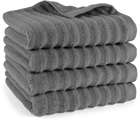 Pure Label Handtuch - 4er-Pack 50x100cm aus 100% Baumwolle - saugstark, schnelltrockend & weich - Handtücher mit Anhängeschlaufe - Oeko-TEX Zertifiziert - Anthrazit