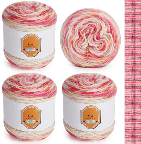 Aeelike Ombre Yarn Cake - Yarn Cakes Ombre 400g - 55% Cotton 34% Acrylic 11% Polyester - Soft Fluffy Acrylic Cotton Gradient Wool for Crochet Knitting and DIY Craft Projects