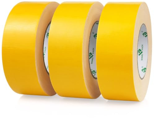 BOMEI PACK 3 rollos de cinta adhesiva amarilla de 50 mm x 50 m, cinta adhesiva impermeabilizante, conductos de fijación, cajas de mudanza resistentes, sellado, flejado, decoración y etiquetado