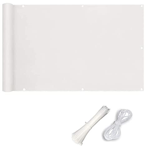 Utomhus balkongskydd 0,8 x 9,5 m – UV-skydd, sol och vindblockerare, PVC, trädgård, uteplats, sköld med buntband – vit utomhus för däck och uteplats