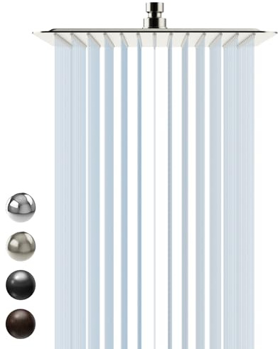 SR SUN RISE 12 Inch Rain Shower Head, High Pressure Rainfall Showerhead Large Waterfall Shower Head Ultra Thin Water Saving, Brushed Nickel 304 Stainless Steel