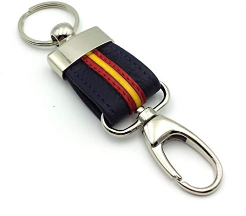 franartPiel - Llavero en Piel Ubrique con bandera de España y mosquetón de seguridad - Calidad Extra (Azul)