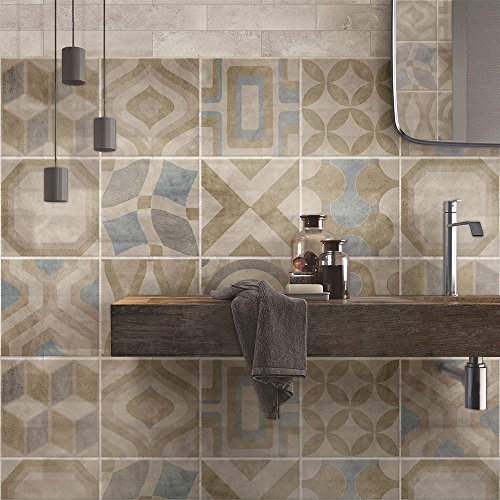 RE-COVERTILES - Adesivi per piastrelle bagno e cucina 24 Pz 20x20 cm PS00172 Made in Italy - Mattonelle autoadesive in PVC impermeabili antigraffio Wall stickers cementine peel and stick