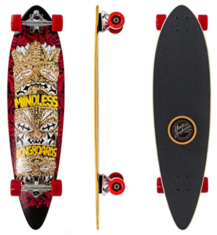 Mindless Tribal Rogue IV Red | 38” Pintail Longboard 7 Ply Maple W 6.5” RK Trucks for Stable Riding | 70mm 80A Wheels Wedge Rubber Riser for a Soft Ride| Perfect for Beginner and Intermediate Riders