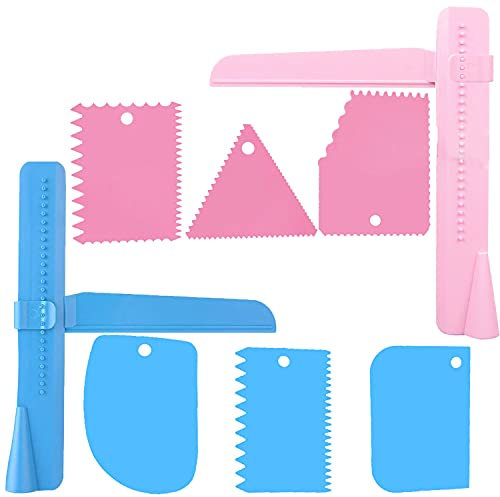 INSPUTOL 2 Stück verstellbare Kuchenglätter Polierer, 6 Stück Verschiedene Kuchen Buttercreme Schaber, Zuckerguss glatter Fondant Creme Kantenglättung Dekorationswerkzeuge für Kuchen Creme Brot Cream