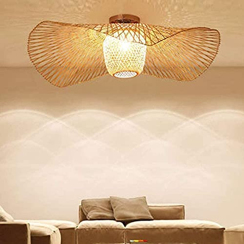 AHQX Retro Deckenleuchte Natürliche Bambus Rattan Deckenlampe Vintage E27 Handgewebte Deckenbeleuchtung Für Esszimmer Pendellampe Wohnzimmer Bar Café Kronleuchter Küche Deckenlicht Esstisch,48cm …