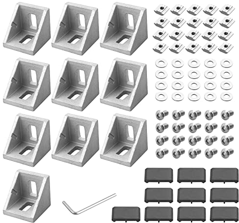 10x EYPINS Befestigungsmaterial Winkel, Aluprofil 30x30 30x60 Nut 8 Aluwinkel 90 Grad Winkel Raster Eckverbinder inkl. Abdeckkappe & Befestigungssatz für Strebenprofil, 3D-Drucker, CNC-Router