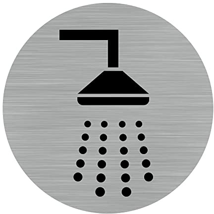 Signalétique.biz France - Plaque de porte Douche. (Q0177) Autocollant Souple Effet alu brossÈ ou Plaque de Porte alu brossÈ EP 2mm au Choix - Diamètre 83 mm - Plaque aluminium brossé de 2mm