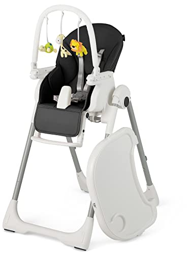 GYMAX Baby Highchair, 4-in-1 Toddler High Chair with 7 Adjustable Heights, Removable Tray, Toy Bar and Wheels, Foldable Infant Dining Feeding Chairs for 6-36 Months (Black)