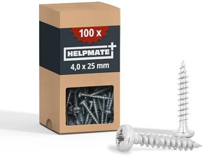 HELPMATE - Viti per giunzioni in legno 4,0x25 zincate galvanicamente - 100 pezzi Viti universali testa bombata con innesto PZ2 e filetto intero - Per il fissaggio di ferramenta su legno
