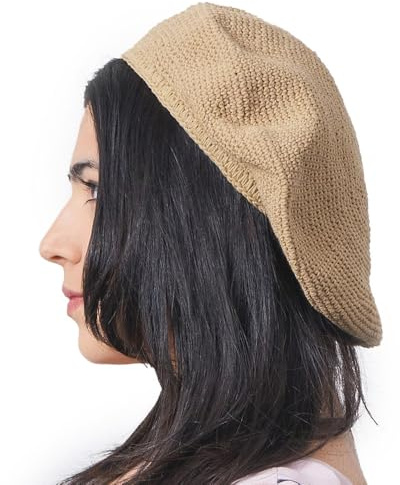 Gorro De Punto Tam para Mujer Y Boinas Hombre, Gorro De Ganchillo 100% Algodón, Boina Francesa Hecha A Mano para Verano E Invierno Beige