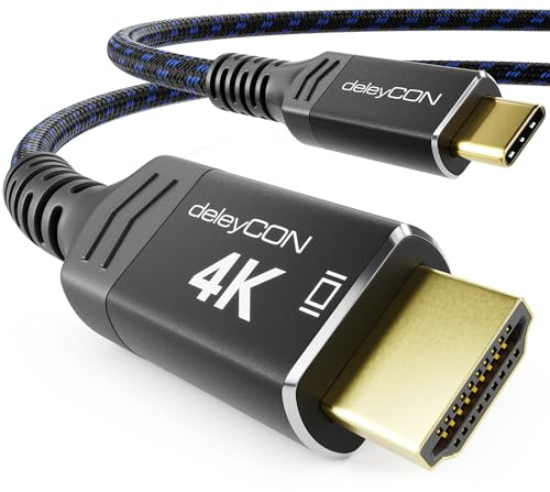 deleyCON 1,5m Cavo USB-C a HDMI 4K per Monitor/TV/Proiettore Adattatore (4K@60Hz) Alluminio, Thunderbolt 3/4, iPhone 17,16,15 Pro Max Air, MacBook, iPad Pro/Air, Galaxy S25 S24, Notebook, Tablet