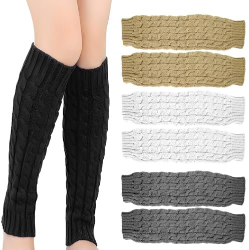 agctrler 3 Paare Stulpen Damen, Stricken Stulpensocken, Leg Warmers Y2K, Overknee Beinwärmer Beinstulpen für Herren mädchen, Stiefelsocken Ballett Eiskunstlauf, 80-90Er Jahre Outfit, Hippie Winter