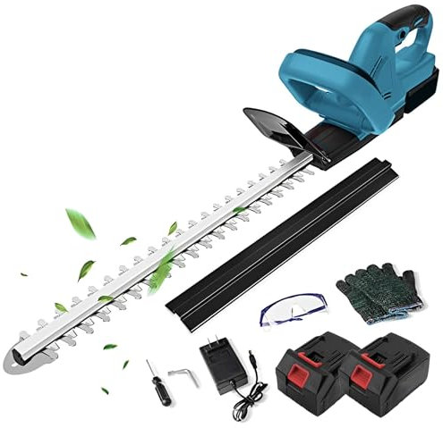 Taille-haie Professionnel sans Fil 21V, avec 15000mah/3000mah Batterie et Chargeur Rapide,Longueur De Coupe De 22 Pouces, Espacement Dentaire De 15 Mm pour Arbustes, Jardin, Gazon (2 Batterie)