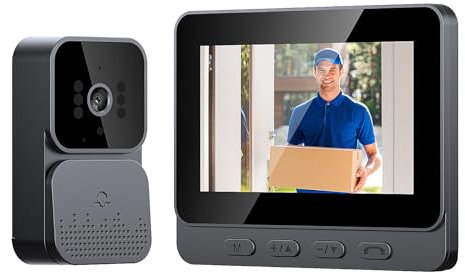 FLITI Sonnette sans Fil avec Caméra HD Visionavec écran lPS De 4.3 Pas de WiFi Requis, Visiophone sans Fil Interphone Video sans FilNocturne Infrarouge Sonnette (Noir)