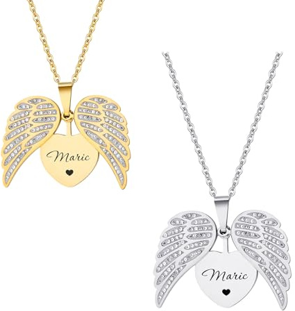 GBTROEY Collar Personalizado Alas De Angel, Collar Con Nombre Grabado Colgante Alas De Angel De La Guarda Joyas Regalo Día De La Madre Para Mamá Mujer