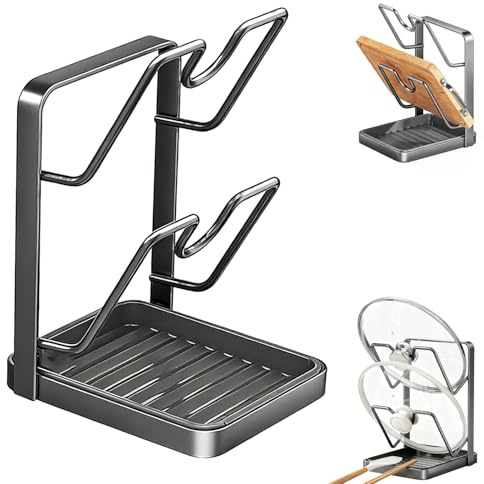Dandin Topfdeckelhalter, Topfhalter Löffelablage Küche, Topfdeckelhalter Küchenutensilien, 2-in-1-Design für Zwei Topfdeckel Deckelhalter, Pot Lid Organizer Holder Für 16-34cm Topfdeckel