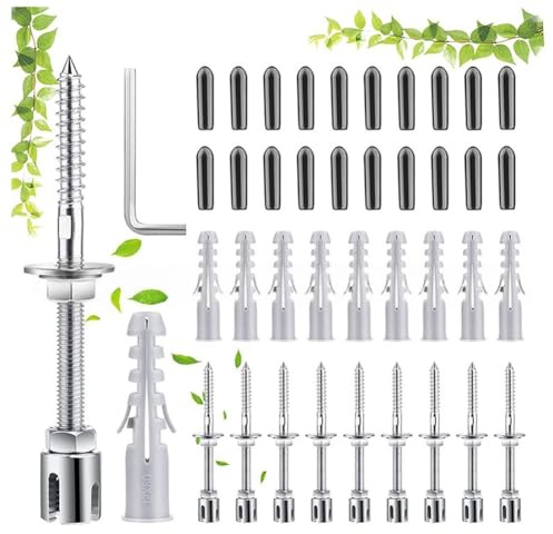 Helilyco Treillis en acier inoxydable pour plantes grimpantes, 12 m/16 m, T304 pour qualité marine, résistant à la rouille, avec coupe-câble, ancres, attaches de plantes, système de soutien de jardin