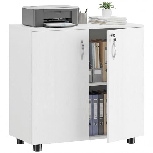 Vinsetto Armoire de Bureau à 2 Niveaux, Meuble de Rangement Bureau avec 2 Portes, serrures et clés, Armoire à dossiers pour Domicile, Garage, 80 x 40 x 80 cm, Blanc