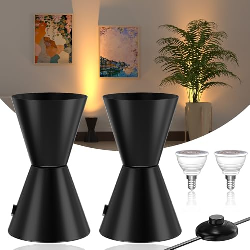 LED Floor Uplighter Uplighting Spotlight 6W, 3000K Warm White LED E14 Bulbs, Uplights Indoor Floor Can Light with Foot Switch, Floor Spot Lights Indoor for Living Room Picture Artwork Plants, 2-Pack