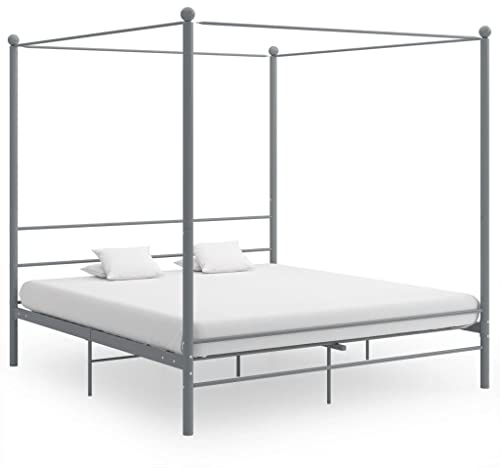 mzdioop Himmelssäng, grå metall, 180 x 200 cm, pulverlackerad metallsängram med ribbotten, robust sängram med sänggavel för sovrum, perfekt för myggnät och gardiner