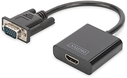 DIGITUS VGA Grafik Audio Adapter, VGA + 3.5mm Klinke zu HDMI, Full HD 60Hz, 1920 x 1080 Pixel, Schwarz