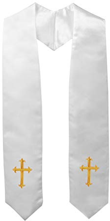 IvyRobes Estola tradicional de coro para adultos con cruz bordada de 60 pulgadas, Blanco, talla única