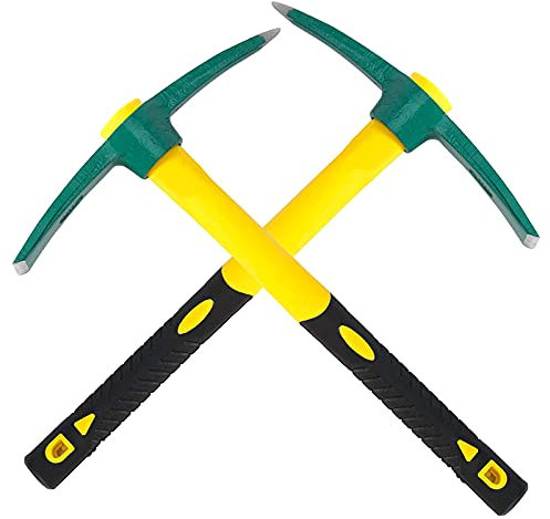 ZOENHOU 2 PCS 15-Inch Solid Pick Mattock, Forged Garden Pick, Weeding Mattock Hoe Agriculture Hand Tools with Heavy-Duty Fiberglass Handle for Weeding Cultivating Camping Prospecting