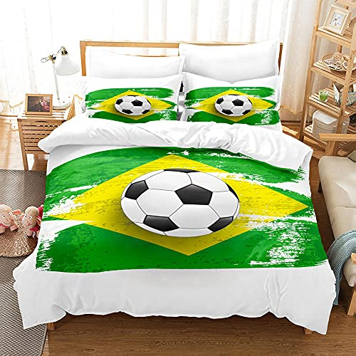LUYAPOND Parure de Lit 90x190 Enfant Brésil Football Housse de Couette 90x190 avec Fermeture Éclair - Sets de Housse Couette en Microfibre, avec 1 Taie d'oreiller 65x65 cm