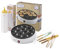 Bestron Poffertjesmaker, Vorteilspaket inkl. Teigflasche & 3-Set Servierzangen, ideal für Weihnachten, Ostern oder Kindergeburtstage, Retro Design, 800 Watt, Farbe: Weiß/Gelb