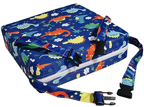 Pratvider Asiento Elevador para Mesa de Comedor - Cojín Elevador para Trona de bebé, Asiento Elevador de Viaje portátil con Correas Ajustables para bebés y niños pequeños, Dinosaurio Azul