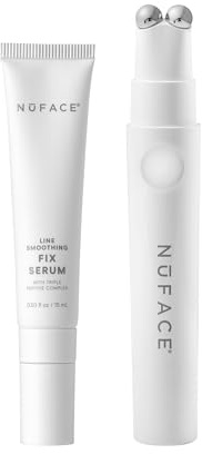 NuFACE FIX Line Smoothing Starter Kit - FDA Cleared FIX Microcurrent Device + Serum Activator for On-The-Go Treatment of Forehead Lines, Crow's Feet, Under Eyes, Smile Lines & Fuller-Looking Lips