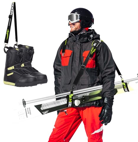 BOOSTEADY Ski Tragegurt und Stöcke Tragegurt, Skigurt Stockträger Schultergurte mit rutschfesten verstellbaren Schultergurten & Metallschnalle Tragegurte für Skiträger Stöcke Stiefel (1 Stück)